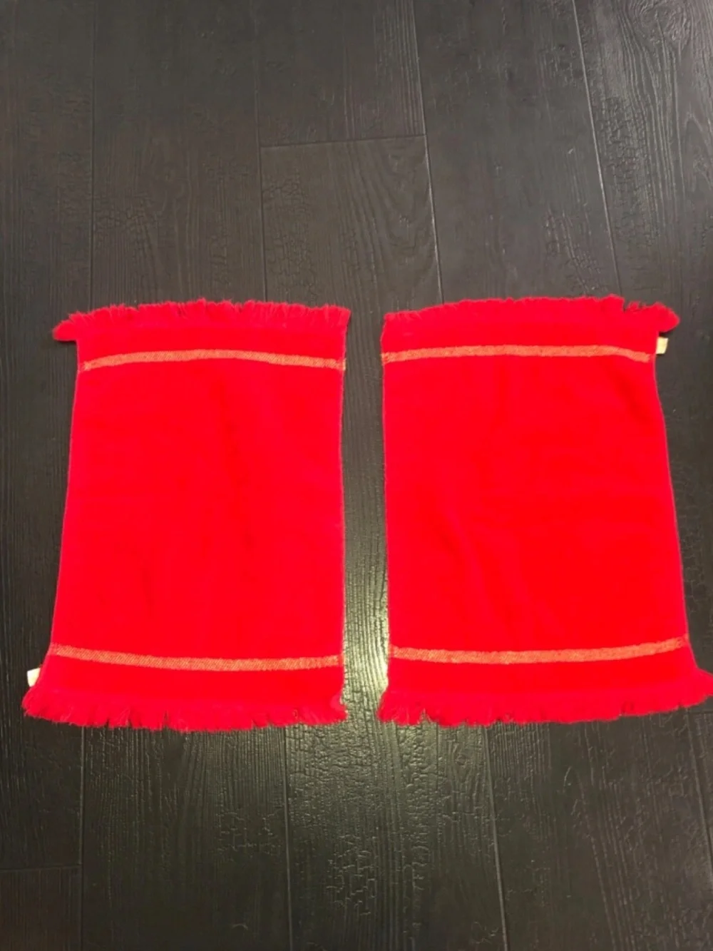 Vintage Callaway Luxury Hand Towel‎ Set Of 2 Fringe  Red Gold Stitching VTG